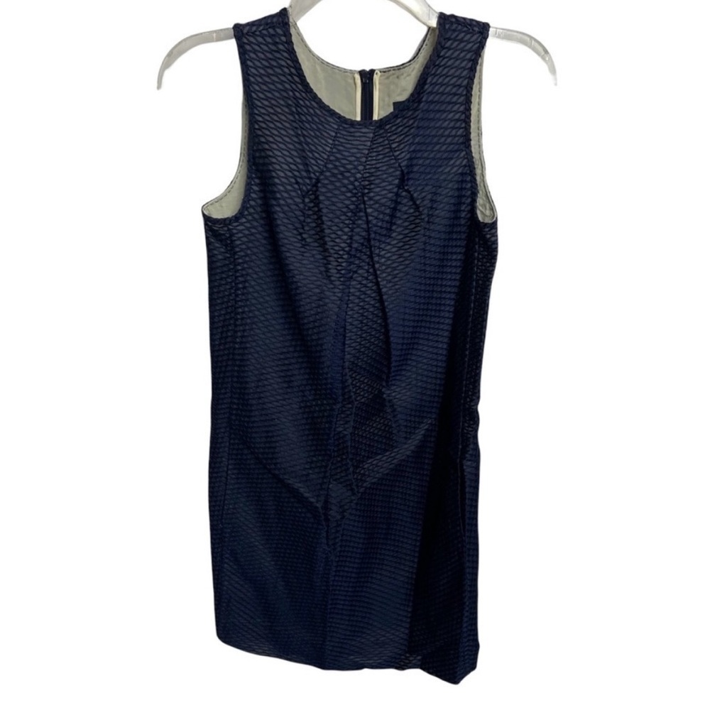 Piazza Sempione Size 4 Navy Blue Sheath Dress High Neck IT 40 Cotton Silk Blend